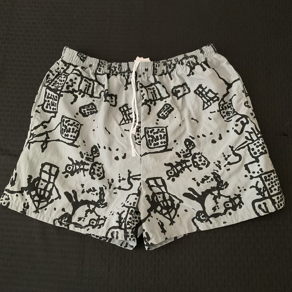 Surf Zone Shorts Mens Large Gray Geometric Print Swim Trunks Beach Lined Summer